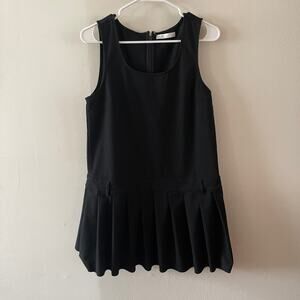 Oak + Fort Pleated Mini Dress Womens Small Black Scoop Neck Minimalist DR13552